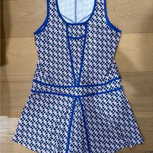 Original Penguin White Geometric Athletic Dress with Blue Trim